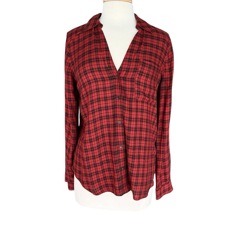 PAIGE Women's Neve Shirt, Black/Tulip Plaid Women's Top Size Medium